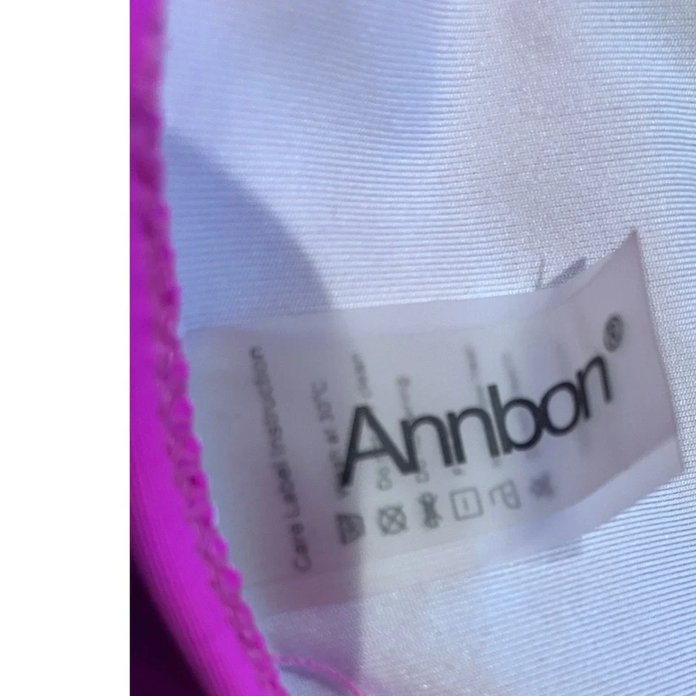 Annbon Womens XL One Piece Swimsuit Hot Pink‎ Ruffle V-Neck  Ruched Lace Up Back